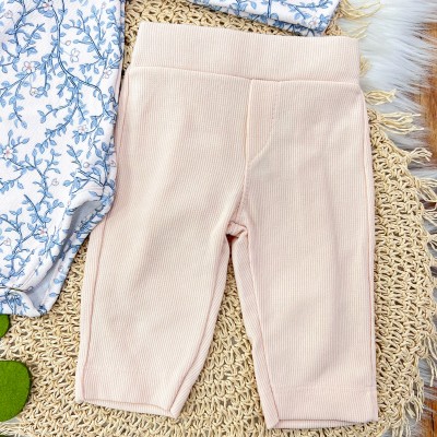 Conj. Body Manga Longa Floral e Calça Anarruga - Rosa e Azul